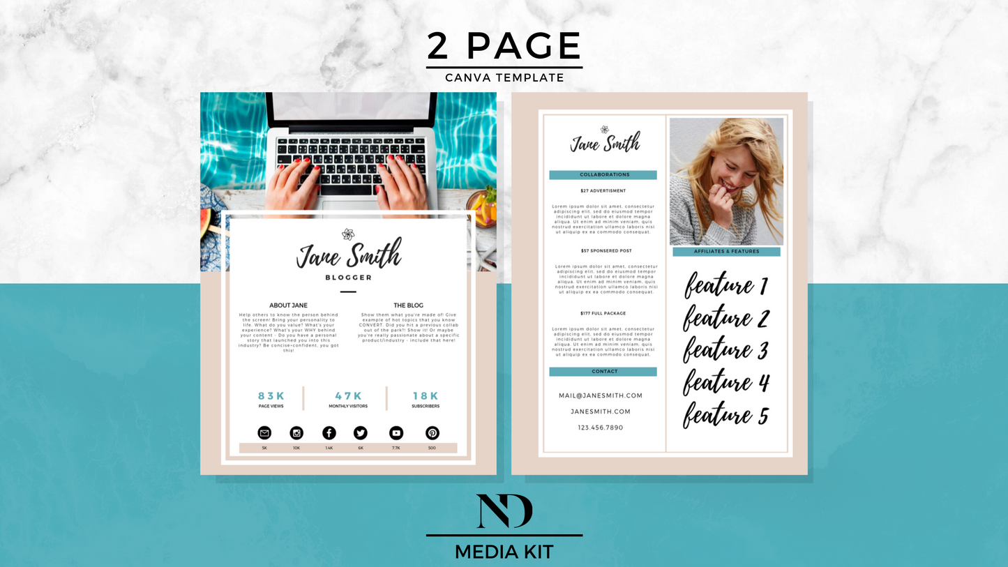 2 Page Media Kit Template - Aqua